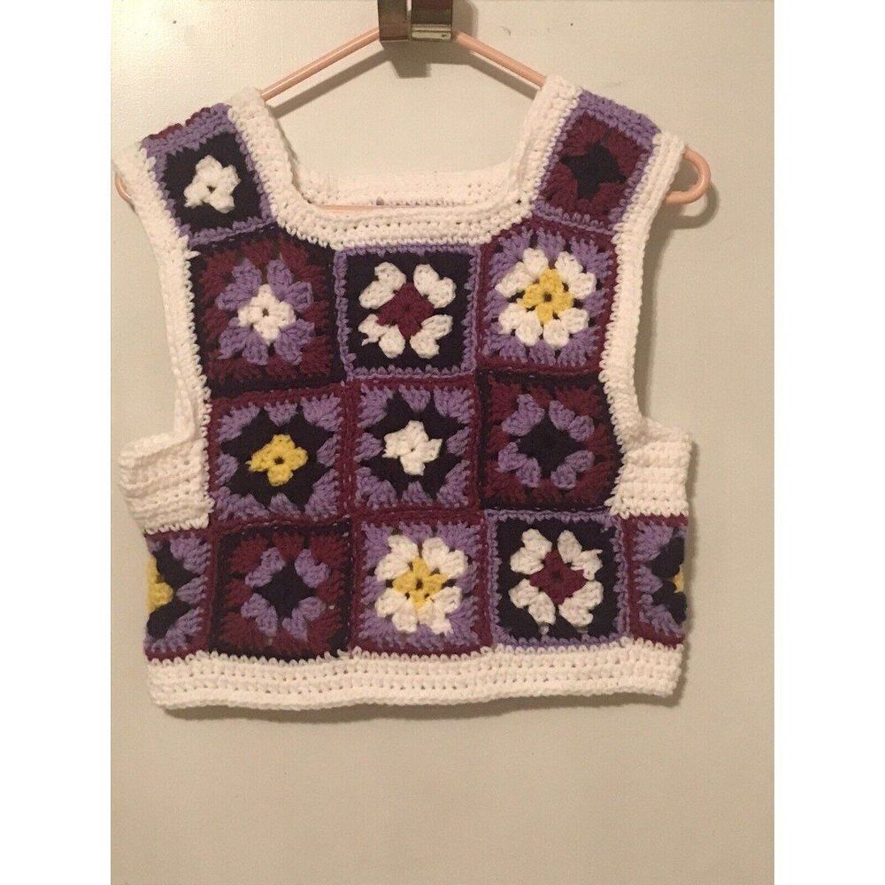 Handmade Granny Square Crochet Vest Multicolor Women’s Small Vintage Boho - Picture 1 of 3
